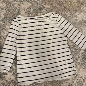 Merona Women's Midsleeve Sleeve Black and White Striped Tee